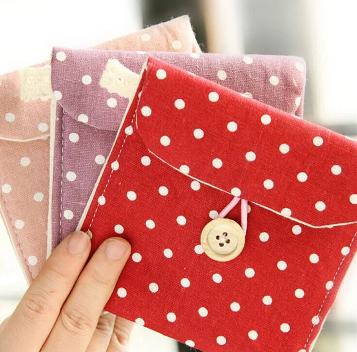 

Sweet 5Colors Dots 10CM Approx. Cotton Fabrics Lady Women's Coin BAG Wallet Pouch , Sanitary PAD Case BAG Holder Pouch Case