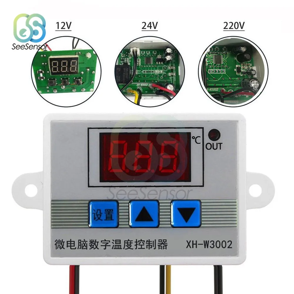 

W3002 12V 24V 220V LED Digital Temperature Controller Thermostat Control Switch Thermoregulator Sensor Meter With Probe XH-W3002