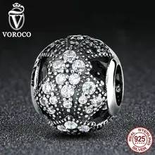 VOROCO 925 Plata Esterlina Ventilador Oriental, claras Piedras de LA CZ Redonda Encantos Fit Pandora Pulseras y Brazaletes de la Joyería de La Manera DIY S366