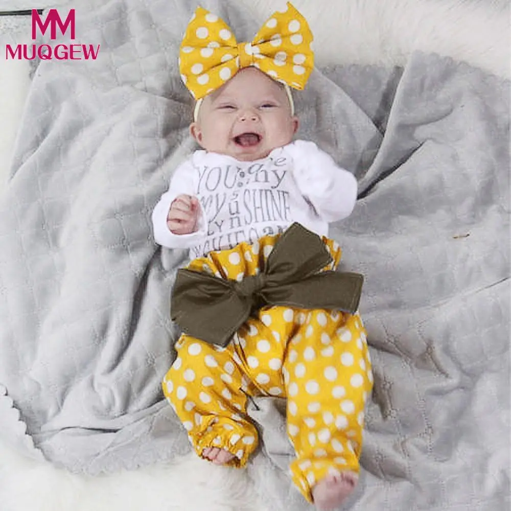 

MUQGEW Newborn Clothes Winter Newborn Baby Girls Letter Print Long Sleeves Romper+Pants+Headband Outfits Sets roupa de bebe