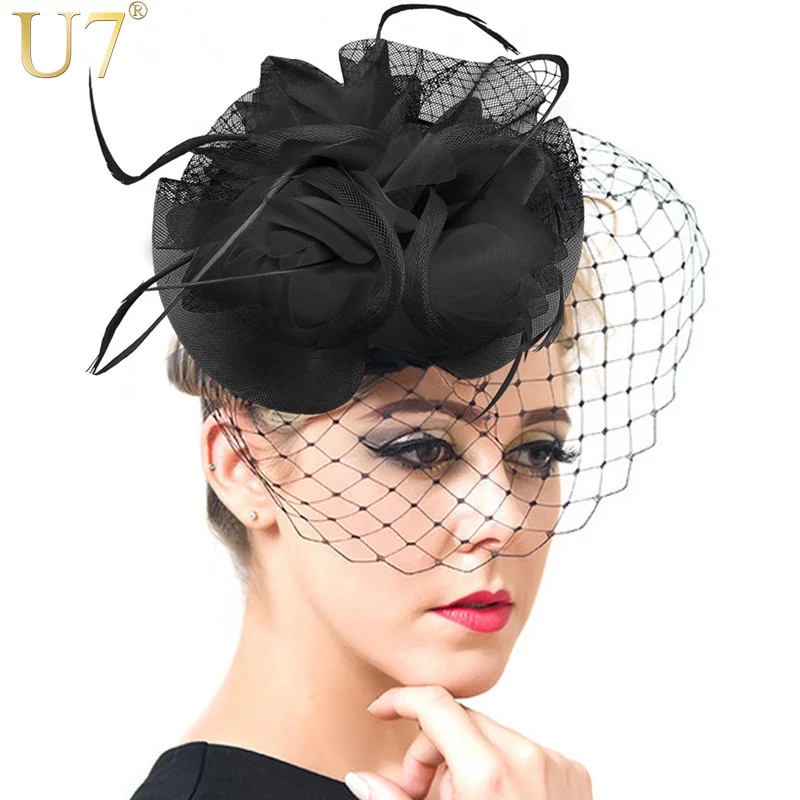 84 54 De Réductionu7 Accessoires Cheveux Femmes Bijoux Style Européen Voile Plume Fascinateur Noir Cocktail Fête Mariage Chapeau Coiffure Pour