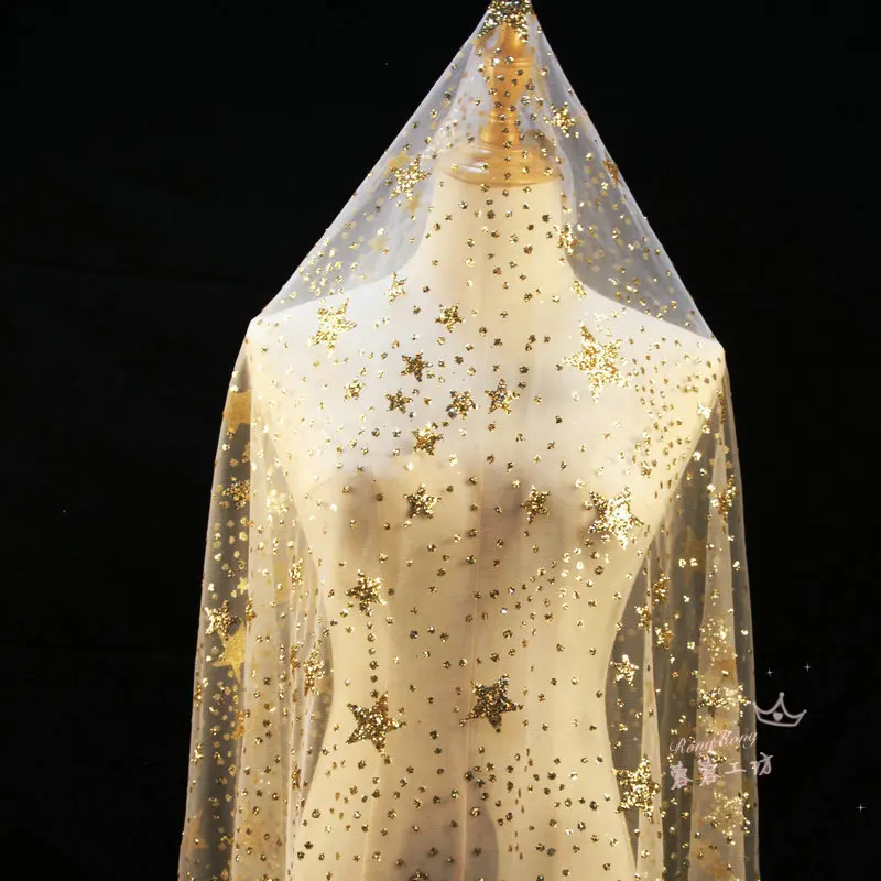 

Star mesh gold white champagne sparkle gold wedding dress photography background fabric bronzing fabric flash HGJ02