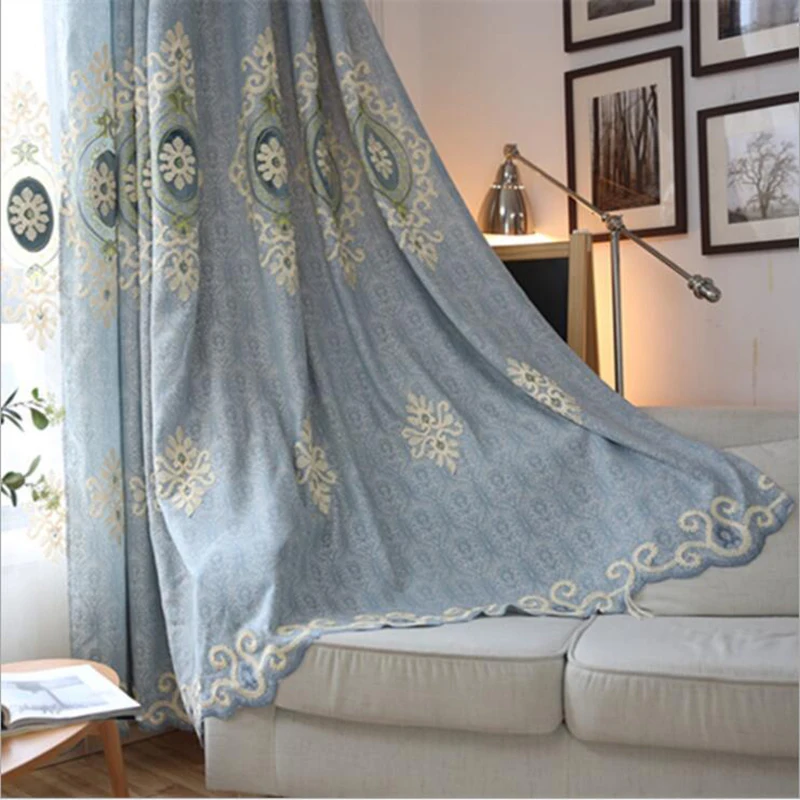 Europea Jacquard bordado Cortinas Chenille terciopelo Voile Villa boda Hotel dormitorio salón Cortinas JS04C