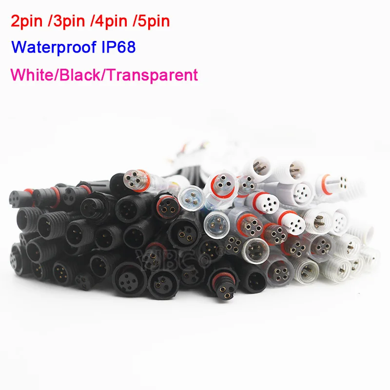 

Wholesale 5~50 pairs 2pin 3pin 4pin 5pin Waterproof IP68 Cable Male to Femaleled Connector for LED Strips Light
