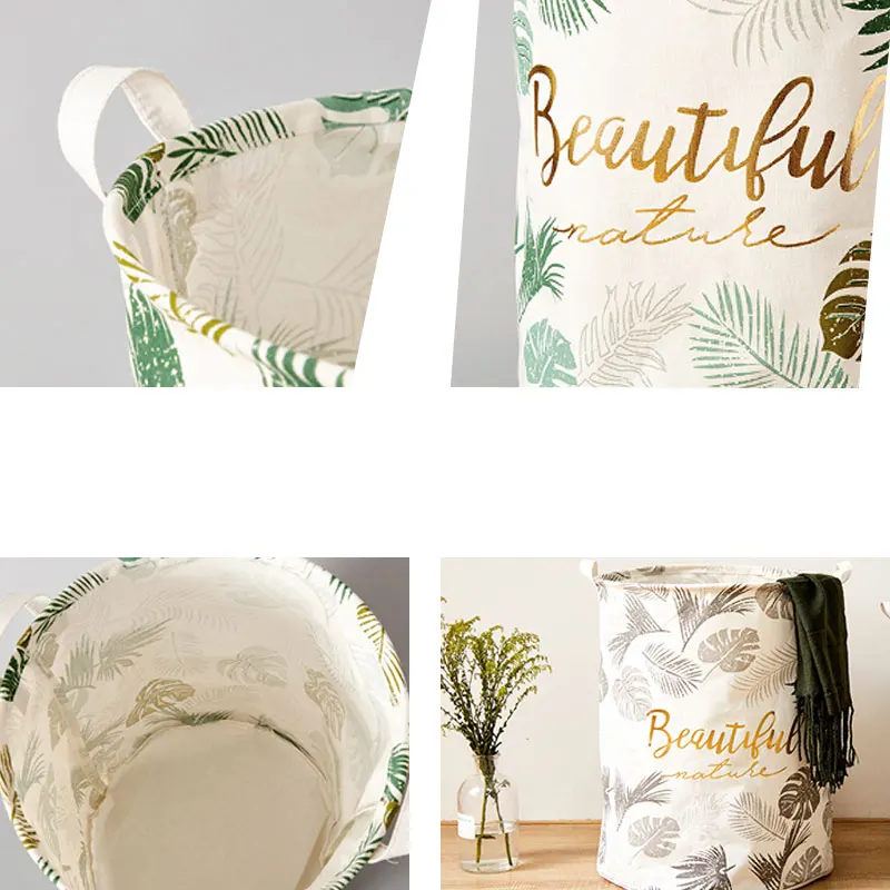 أنيق سلة التخزين القطن النسيج قابل للغسل اسطواني سلة الغسيل مع مقابض الزخرفية مريحة للحمام