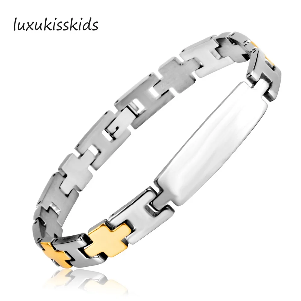 

LUXUKISSKIDS Mix Color Bracelet With Stamp Trendy Gold 21.5cm Unique Round Chain & Link Bracelets Men Jewelry