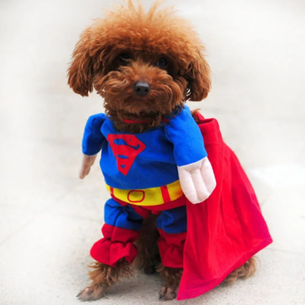 2016HotSaleCutePetDogSupermanClothesSuitPuppyJumpsuitApparel
