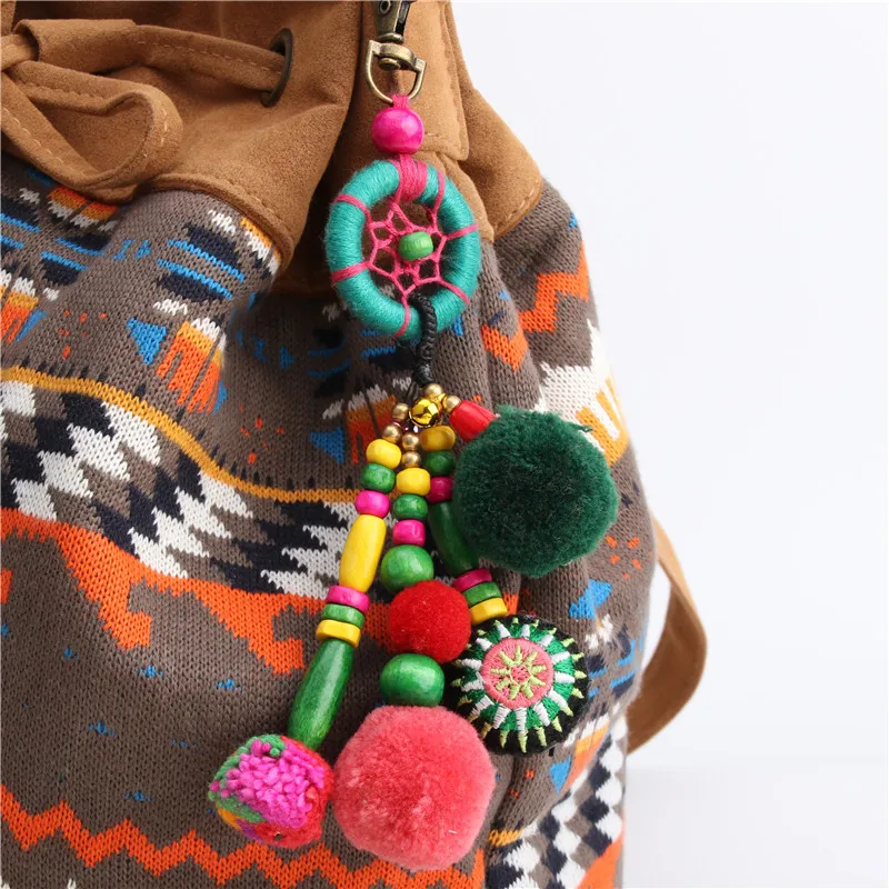 

RE Boho handmade jewelry car bag purse pendant beaded tassel keychain dream catcher pompon key chains women charms gift H40