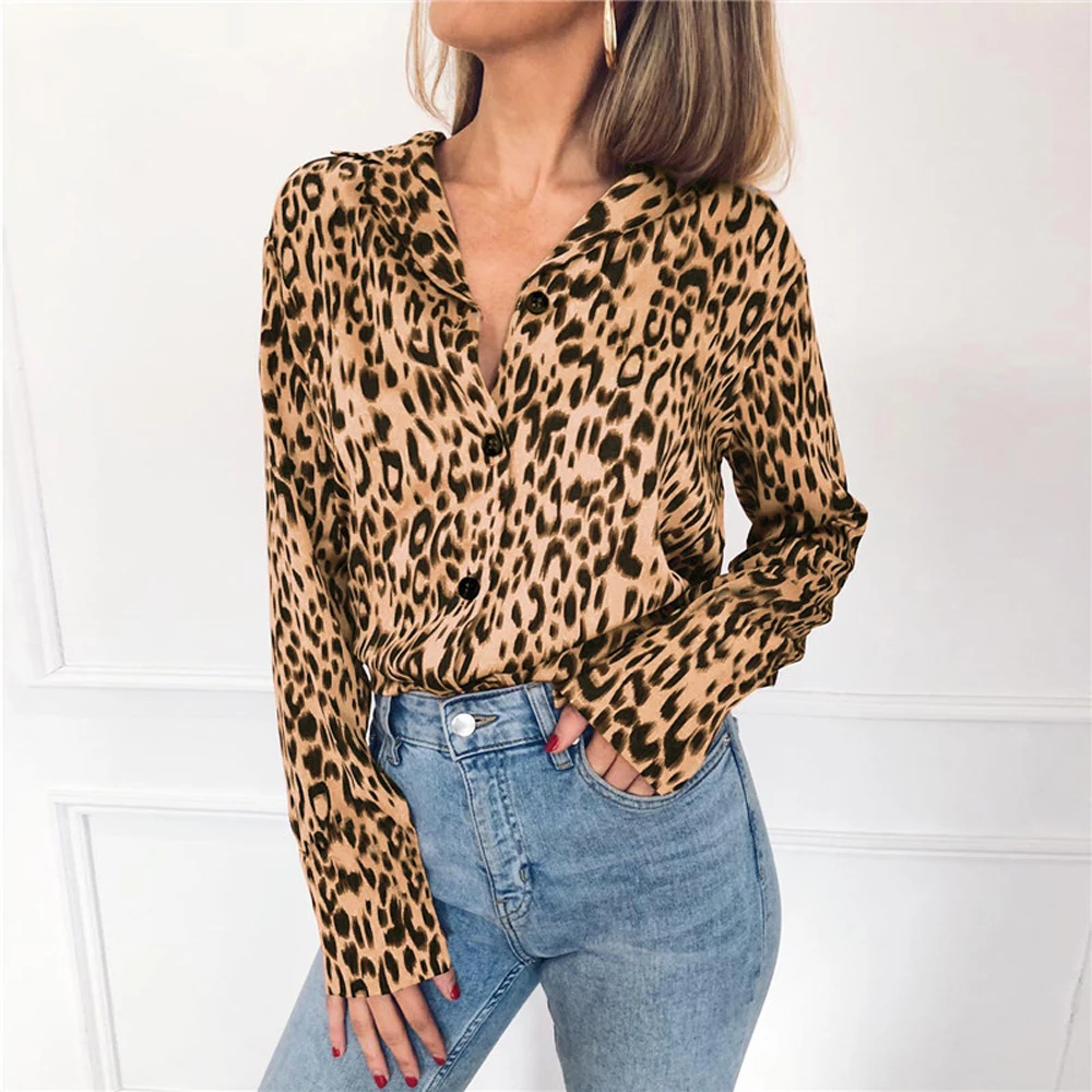 

Plus Size 3XL Women's Chiffon Blouse Sexy Leapard Snake Skin Printed Shirt Summer Ladies Button Long Sleeve Blouse Tops Blusa