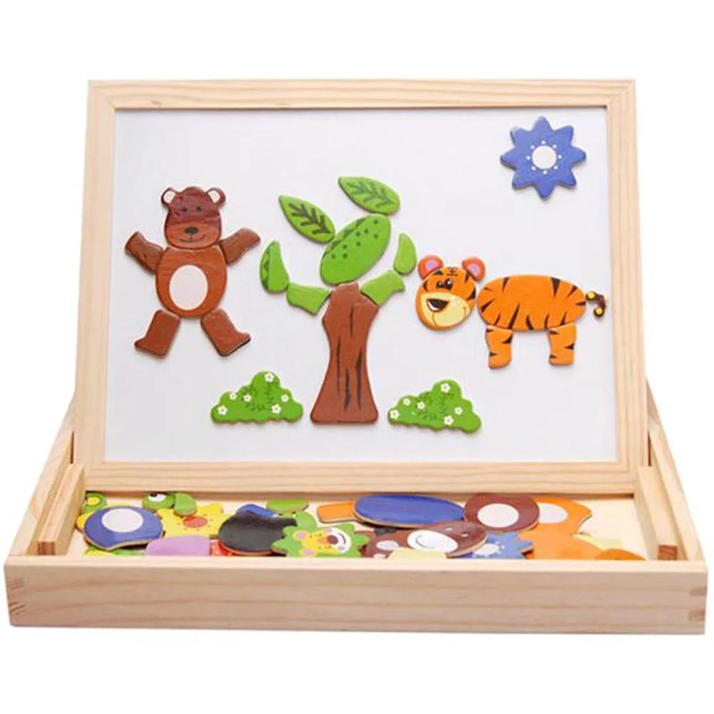Kids Educational Wooden Magnetic Writing Drawing Board Plants Animal Jigsaw Puzzle Toys Gift YJS Dropship