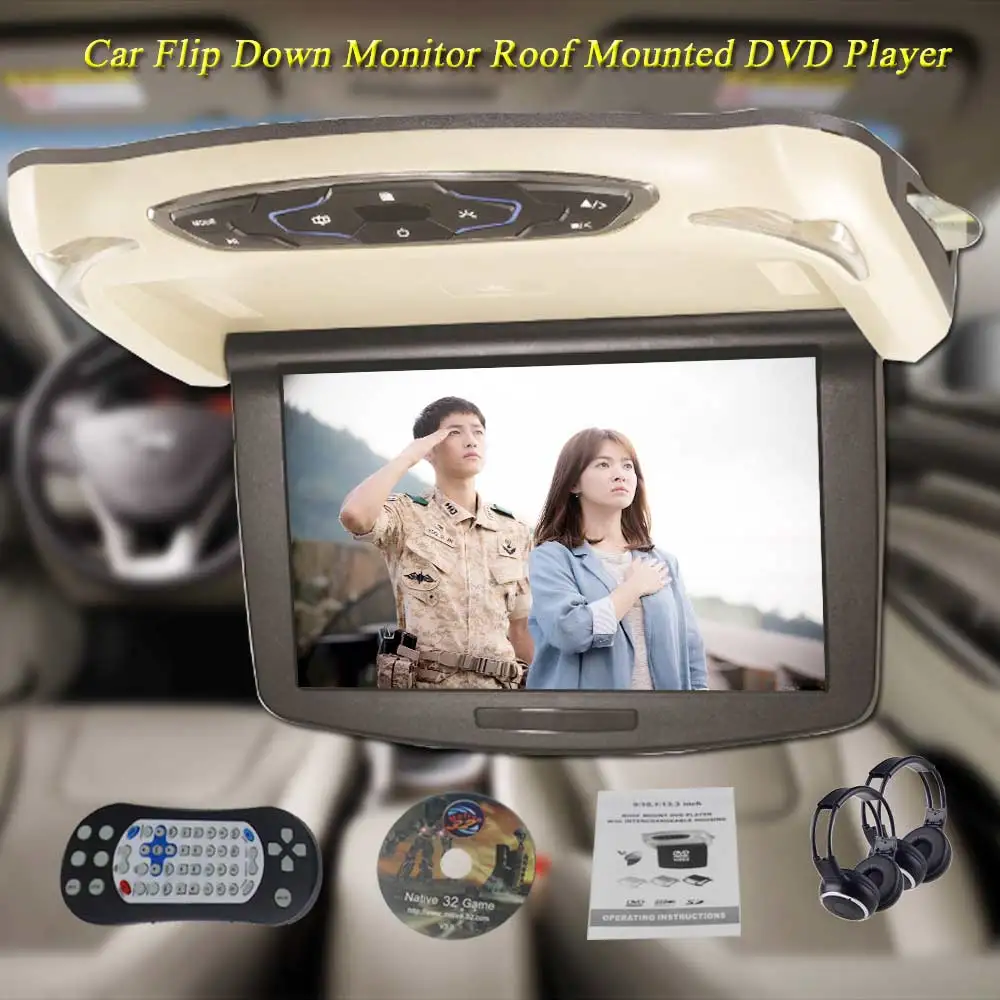 BigBigRoad 10.1 Inch LCD car HDMI Monitor Roof mount ceiling flip down
