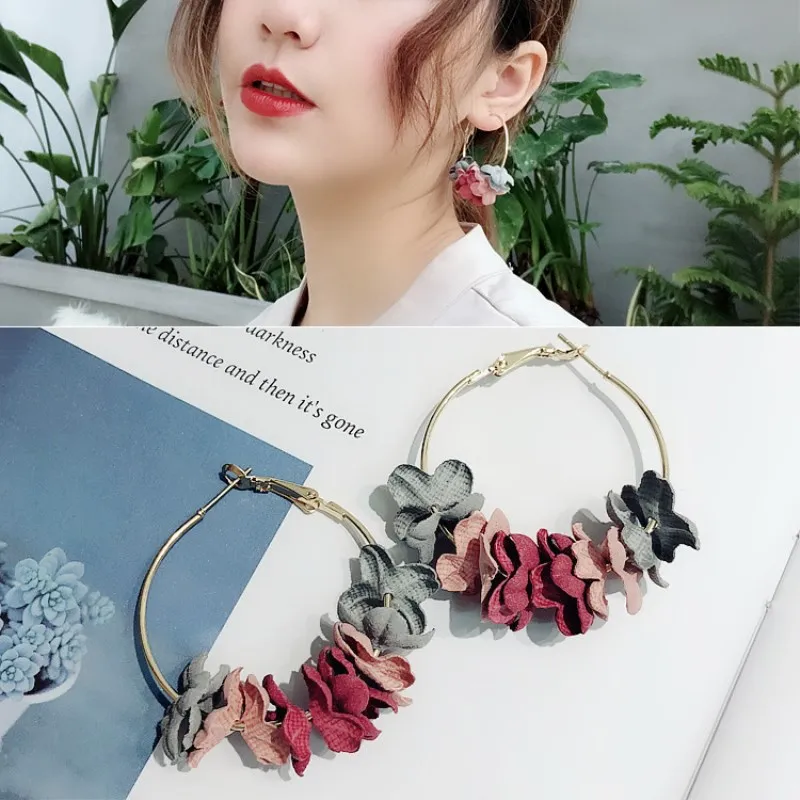 

Fashion Fabric Flower Drop Earrings For Women 2018 Statement Colorful Petal Circle Big Fancy Earring Jewelry Oorbellen EK852