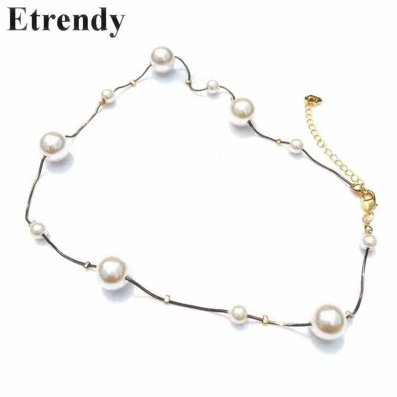 

Fashion Big Small Pearl Chain Short Necklace For Women 2019 Trendy Bridal Party Wedding Choker Jewelry All Match