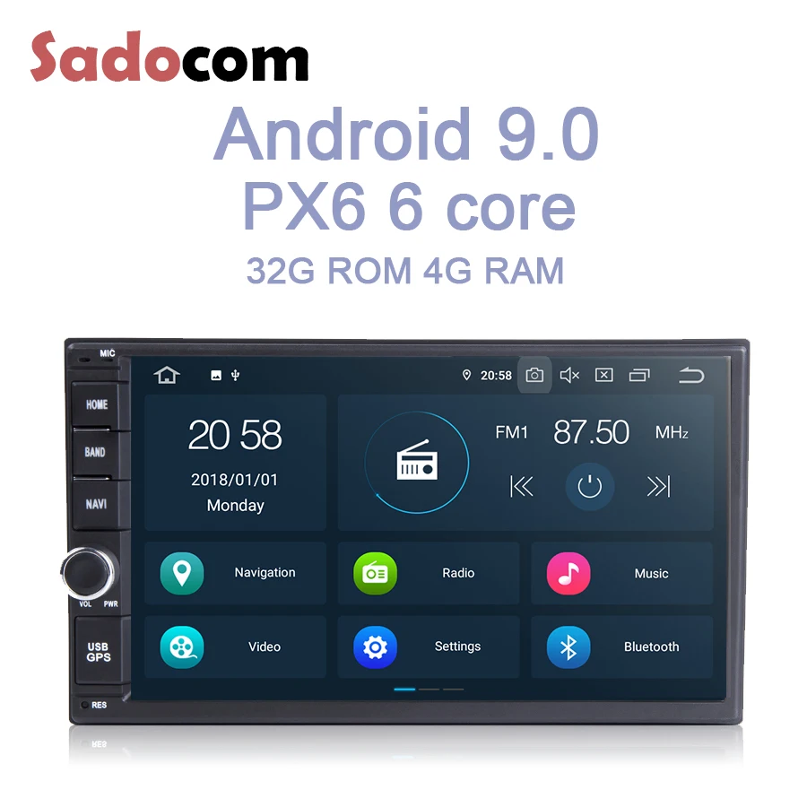 

PX6 7'' 2 Din Android 9.0 4GB RAM 64GB 6 Core RDS Radio GPS map autoradio Bluetooth wifi Car multimedia player for Universal
