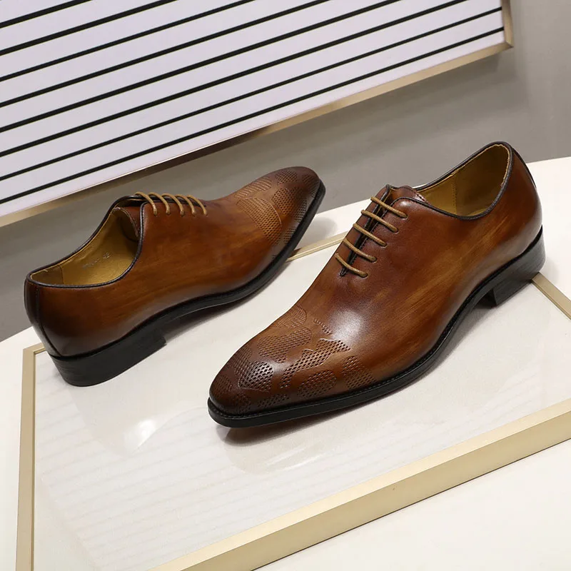 FELIX CHU/фирменный дизайн; мужские оксфорды из натуральной кожи; ручная работа; коричневые мужские свадебные модельные туфли на шнуровке; деловая обувь