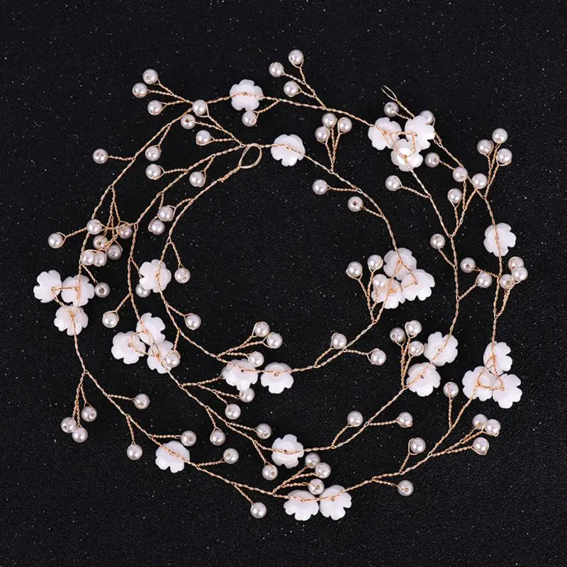 

100cm Flower Handmade Floral Pearl Mini Wedding Headband Bride Hair Jewelry Bridal Headwear Decoration Headpieces Party Girl W15