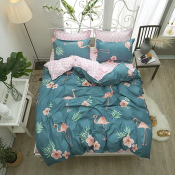 

Animal ostrich Bedding Set blue Quilt Cover duvet cover Set pink wave bed sheet pillow cases Courtyard style bedclothes