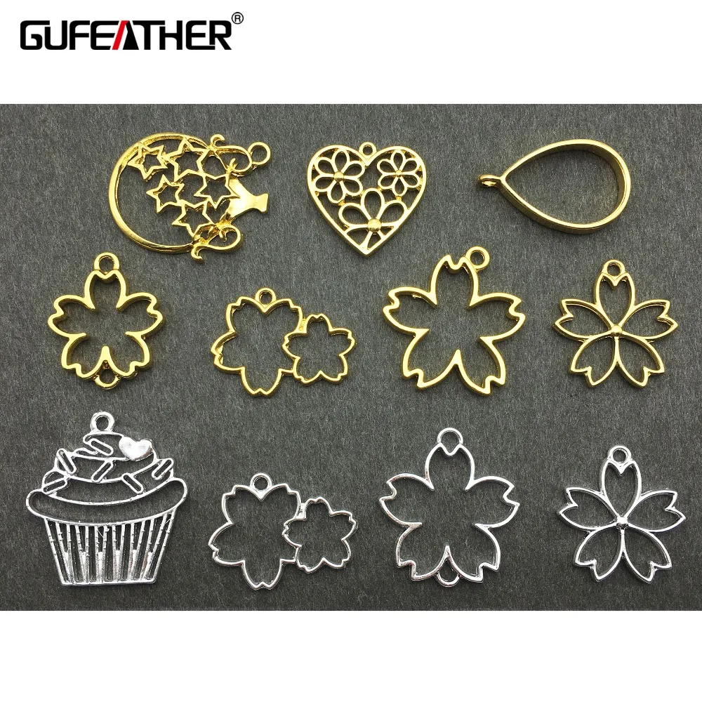 

GUFEATHER M216,flower shape,epoxy resin metal frame,charm,hand made,diy jewelry,gold Silver pendant bezel setting,jewelry making