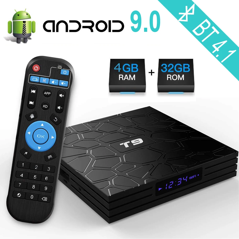 

T9 Android 9.0 TV Box 4GB/64GB 4GB/32GB T9RK3328 Quad core 4K 1080p Set Top Box