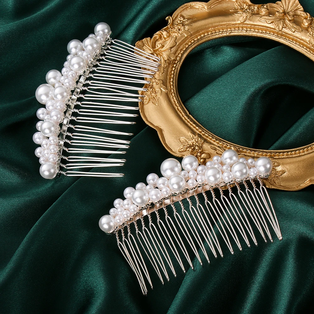 

Women Pearl Hair Combs Wedding Hair Pin Rhinestone Tiara Bridal Clips Bride Barrette Hair Jewelry Headpiece Hair Accessories