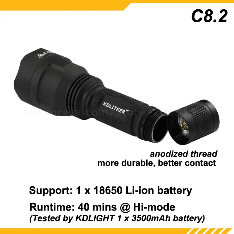 KDLITKER C8.2 Cree XP-L HD белый 6500 K/нейтральный белый 5000 K/теплый белый 3000K 1200 люмен светодиодный фонарик-черный(1 х 18650