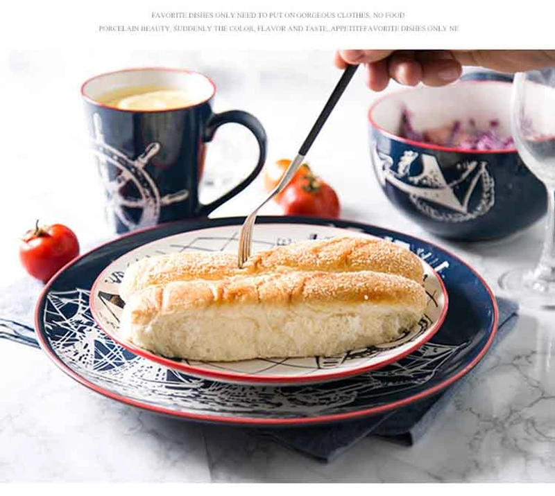 Ручная роспись набор посуды керамический стейк плоская тарелка десертный лоток кружка для молока суповая чаша парусник шаблон салатник соус блюдо 1 шт