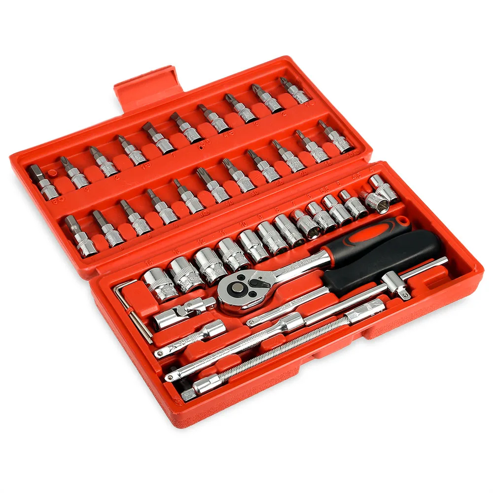 

Clearance! 46pcs 1/4-Inch Car Repair Tools Kit Socket Ratchet Wrench Combo Auto Sheet Metal Set Hand Tools Kit For Car Repairing