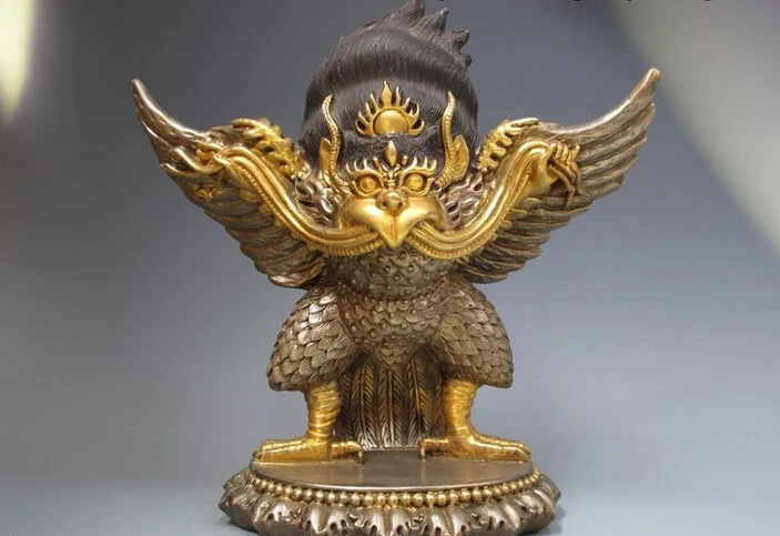 

wholesale factory Tibet Buddhist Pure Bronze 24K Gold Silver-Gilt Garuda Tantric Buddha statue