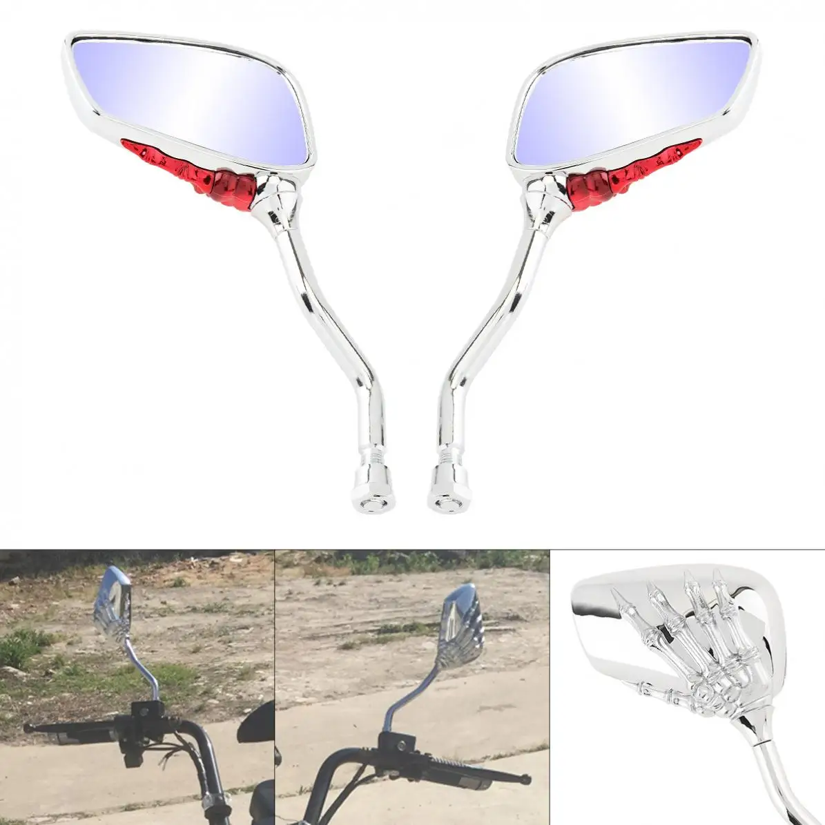 

2Pcs Universal Motorcycle Side Rearview Mirror Chrome Skeleton Skull Hand Claw Scooter Rearview for Motorcycle/Electric Vehicle