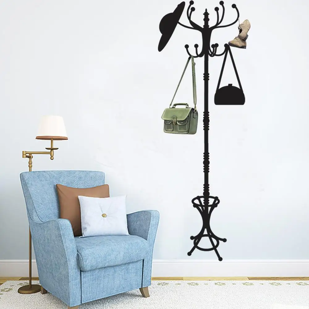 

3D Black Clothes Stand Tree Hanger Coat Stand Clothes Rack Wall Stickers for Living Room Bedroom Decals Wallpapers Home Decor