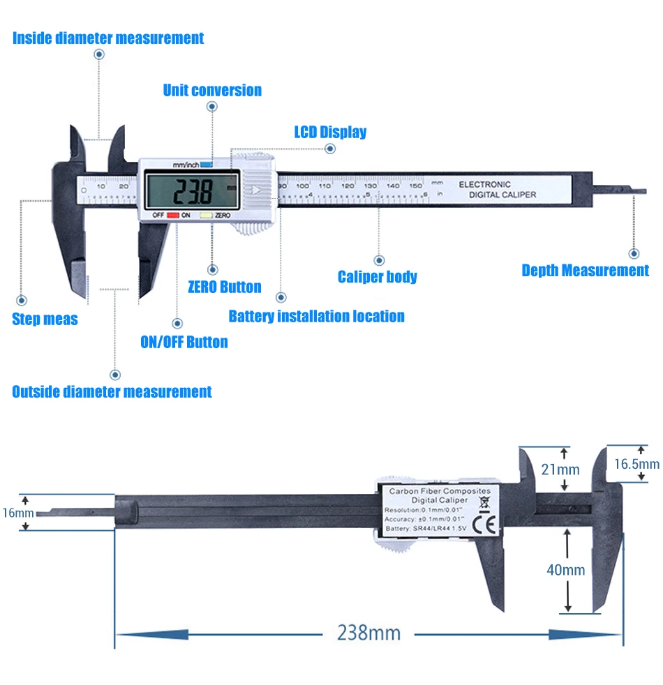 150 мм 6 дюймов lcd пластиковый цифровой Электронный штангенциркуль из углеродного волокна манометр микрометр Регулируемый измерительный инструмент