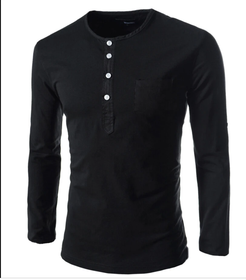 Mens Henley Shirt T-shirt Long Sleeve Cotton Pullover Comfy Button Solid Tops Autumn O Neck Button Comfort Men Clothing