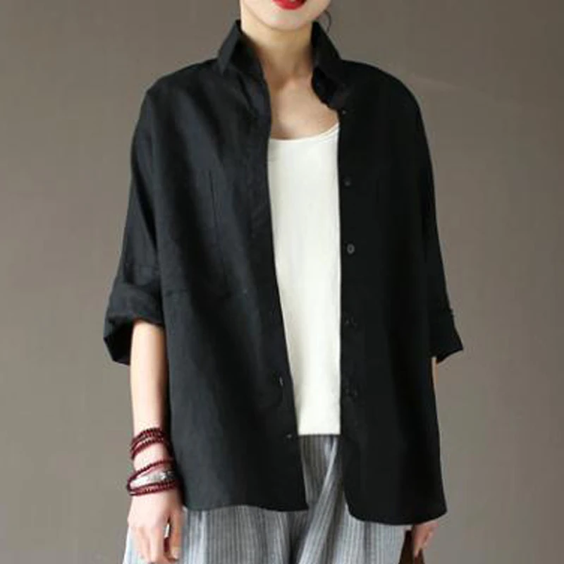 En Ligne SCUWLINEN 2019 Femmes Top Blouse Vintage Manches Longues Off Épaule En Vrac Corps Chemise Plus La Taille Casual Chemise en Lin Femmes X0111