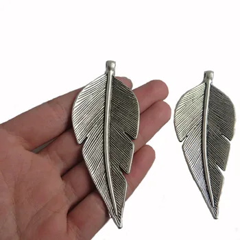

4PCS Vintage Large Tone Feather Leaf Charms Pendants for Necklace Jewelry Findings Making 89x35mm