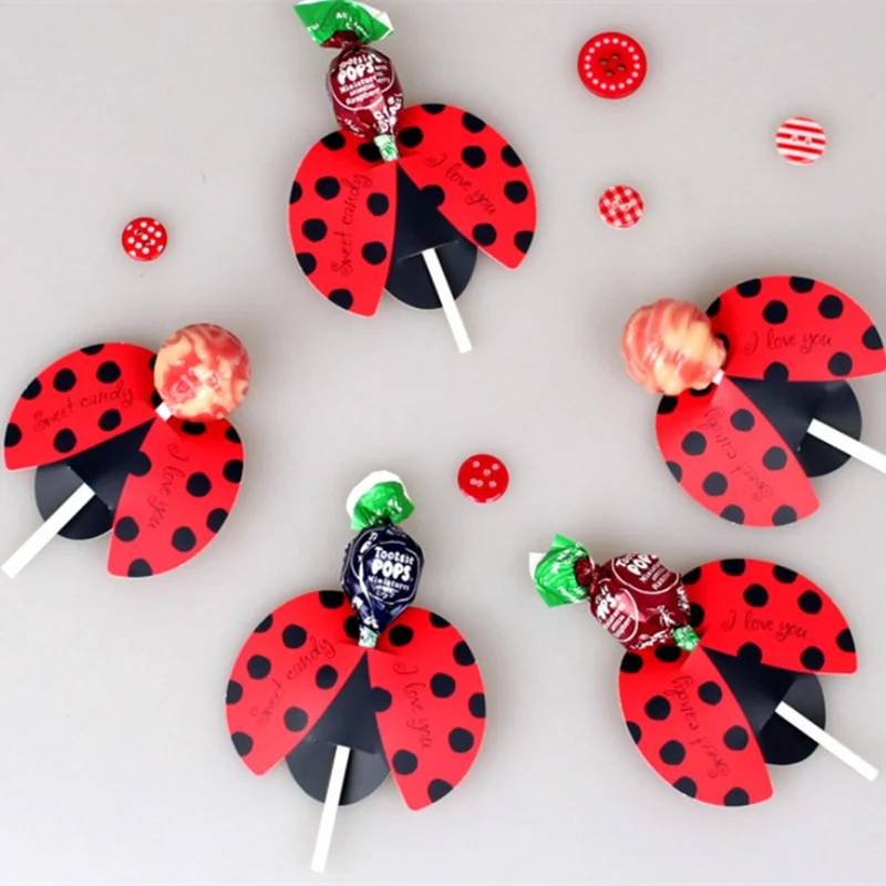 50pcs Candy Lollipop Decoration Gift Bees Ladybug Butterfly Design Lollypop Card Lovely Props Birthday Party Wedding | Дом и сад