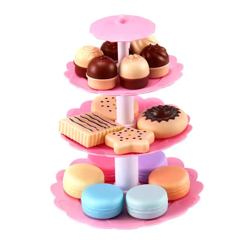 BEI JESS 23 шт. девушка розовый торт башня мини печенье Еда Набор пластиковые Кухонные Игрушки Дети ролевые игры подарок на день рождения - Цвет: Cake set