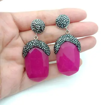 

E123217 Red Gems Stone Black Crystal Pave Earrings