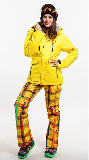 Женский лыжный комплект, уличная теплая водонепроницаемая ветрозащитная куртка для сноуборда+ штаны, комплект одежды для катания на лыжах, зимний лыжный костюм - Цвет: color3