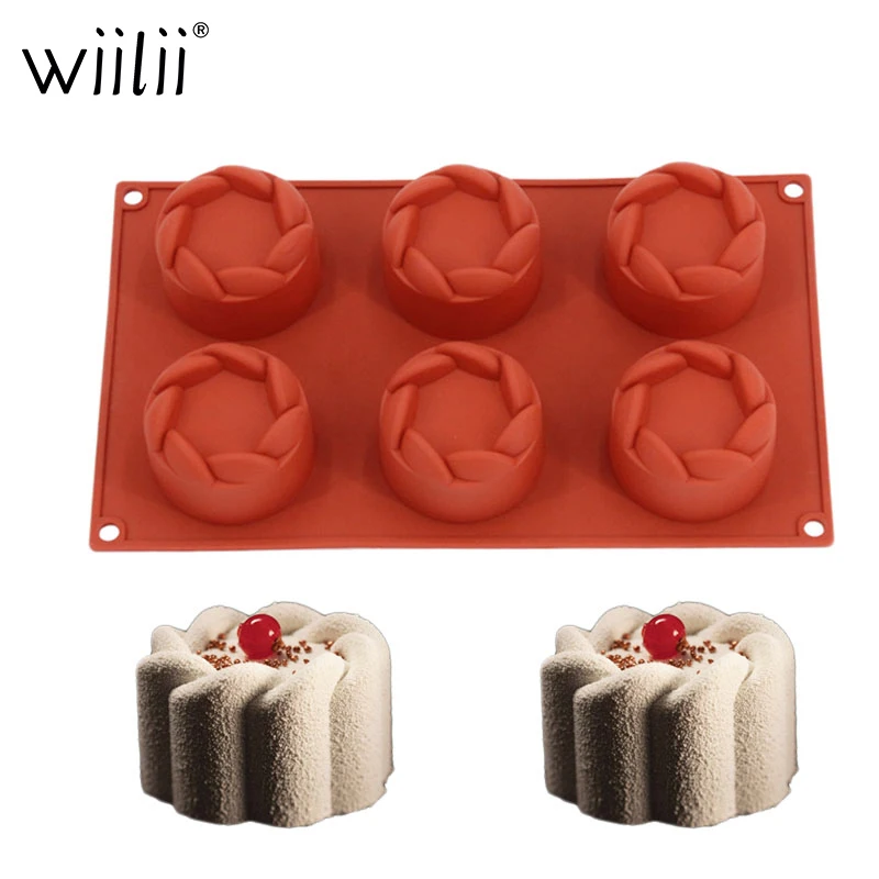 

6 Cavity Cylindrical Garland Shaped Silicone Baking Cake Mould Mousse Decoration Tools Non-Stick