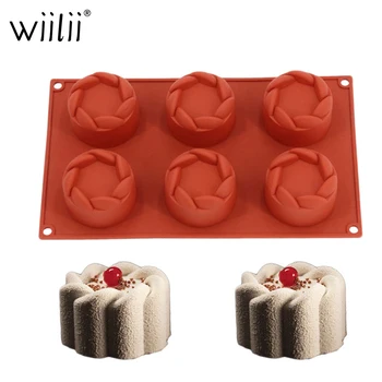 

6 Cavity Cylindrical Garland Shaped Silicone Baking Cake Mould Mousse Decoration Tools Non-Stick