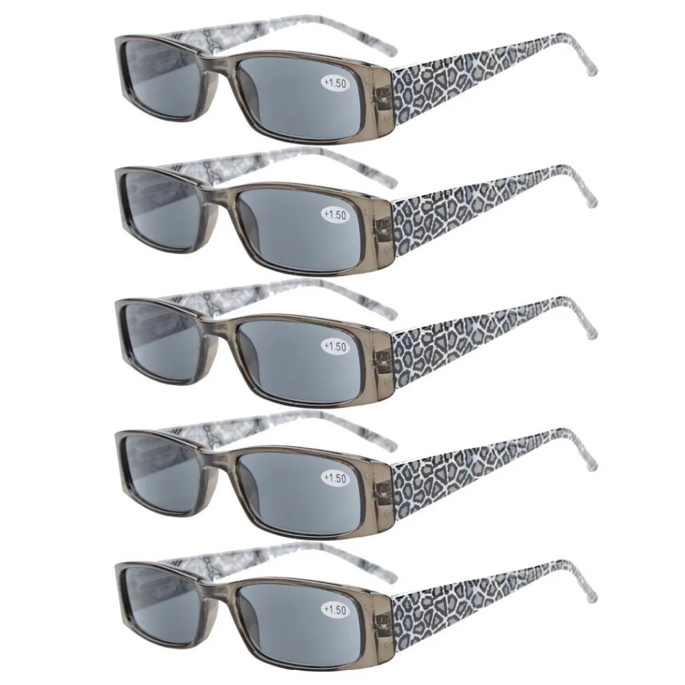R006a 5-прямоугольные пакет весной петли Тигр рисунком храмы Очки для чтения для женщин включают чтение Солнцезащитные очки для женщин+ 0.50-+ 4.00 - Цвет оправы: 5 pcs Grey Lens
