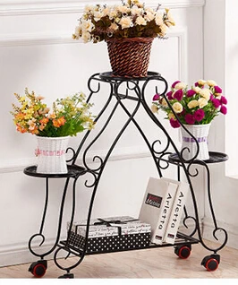 Ou shi, wrought iron multi-layer mobile push-pull florist. Pulley floor cosmetic. Flower pot.