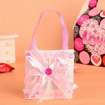 

Pink And Blue Color Nonwoven Fabric Sweet Baby Shower Favor Candy Bags Party With Handles Free Shipping 120 pcs