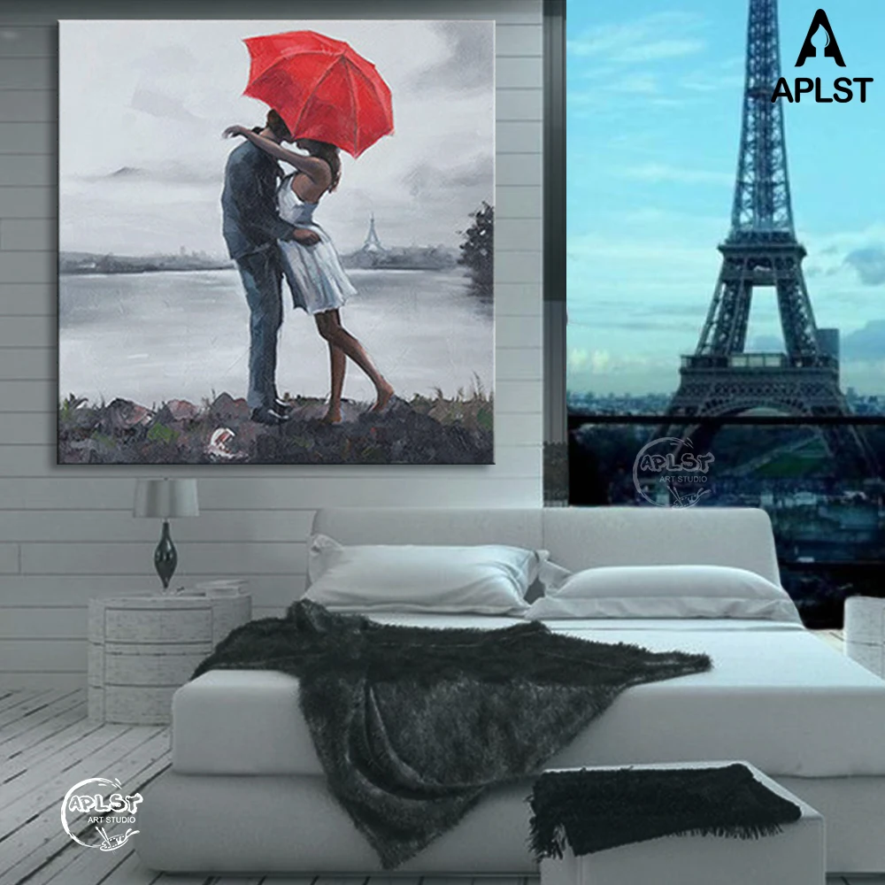

Hand Painted Abstract Landscape Lovers Kiss in Beach Oil Painting on Canvas Modern Wall Art Picture for Home Decals (No Frame)