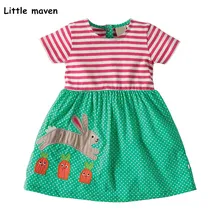 Little maven/Новинка года; летнее Брендовое платье для маленьких девочек; детское хлопковое платье в полоску; Кролик с морковкой; платье с короткими рукавами и аппликацией; S0310