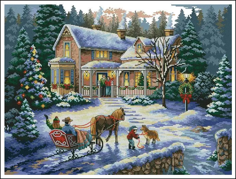 

Top Quality lovely counted cross stitch kit Coming Home for the Holidays christmas snow eve dimensions 56X45CM, 14CT