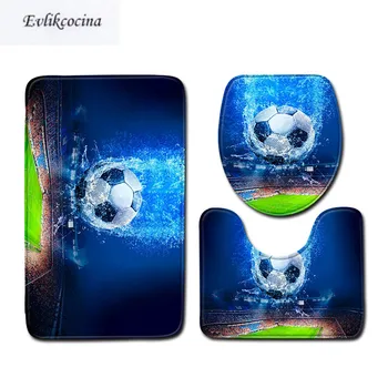 

Free Shipping 3pcs Football U Type Toilet Bath Mat Banyo Bathroom Carpet Set Non Slip Tapis Salle De Bain Floor Alfombra Bano