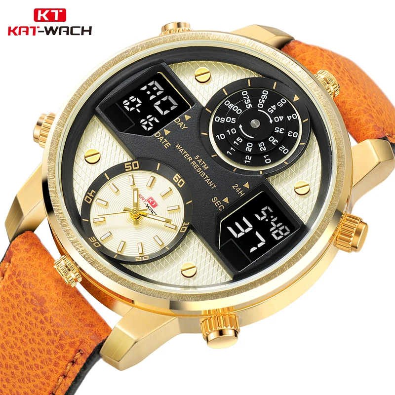 

KAT-WACH Watch Men Waterproof Quartz Watches Leather Men's Fashion Outdoor Sports Analog Wristwatch Male Clock Relogio Masculino