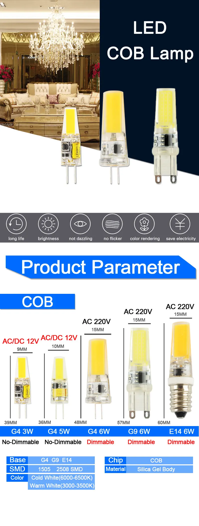 COB Dimmable g4 Светодиодный светильник g9 светодиодный светильник лампа e14 Лампа AC/DC 12 В 220 В 3 Вт 5 Вт 6 Вт светодиодный G4 G9 лампа замена галогенная лампа 1 шт./5 шт