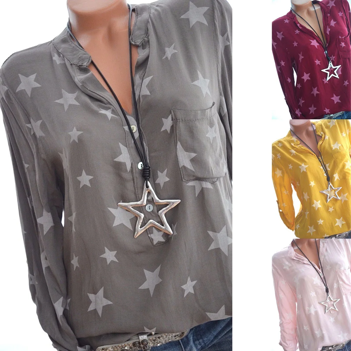 Large size Ladies Blouse spring and summer new V-neck long sleeve shirt printed loose casual Women's shirt thin section